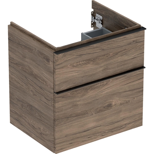 GEBERIT Szafka pod umywalkę ICON, z dwoma szufladami 59,2 cm x 61,5 cm x 47,6 cm, orzech hickory / melaminowa struktura drewna, lava / matowy