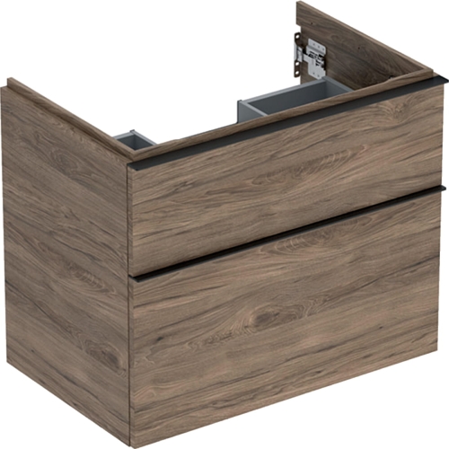 GEBERIT Szafka pod umywalkę ICON, z dwoma szufladami 74 cm x 61,5 cm x 47,6 cmorzech hickory / melaminowa struktura drewna, lava / matowy