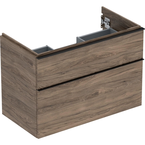 GEBERIT Szafka pod umywalkę ICON, z dwoma szufladami 88,8 cm x 61,5 cm x 47,6 cm, orzech hickory / melaminowa struktura drewna, lava / matowy