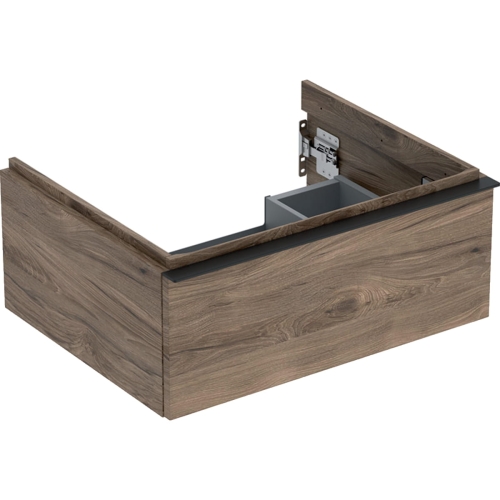 GEBERIT Szafka pod umywalkę ICON, z jedną szufladą 59,2 cm x 24,7 cm x 47,6 cm, orzech hickory / melaminowa struktura drewna, lava / matowy