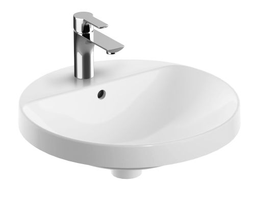 GEBERIT Umywalka VARIFORM wpuszczana w blat, okrągła, z półką, D48cm, H17.8cm, z przelewem, z otworem na baterię