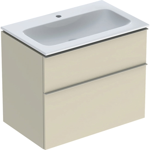 GEBERIT Zestaw: umywalka meblowa ICON slim, z szafką pod umywalkę, dwoma szufladami i zestawem odpływowo-przelewowym do umywalki: 75cm, szary piaskowy / lakierowany, wysoki połysk, szary piaskowy / matowy