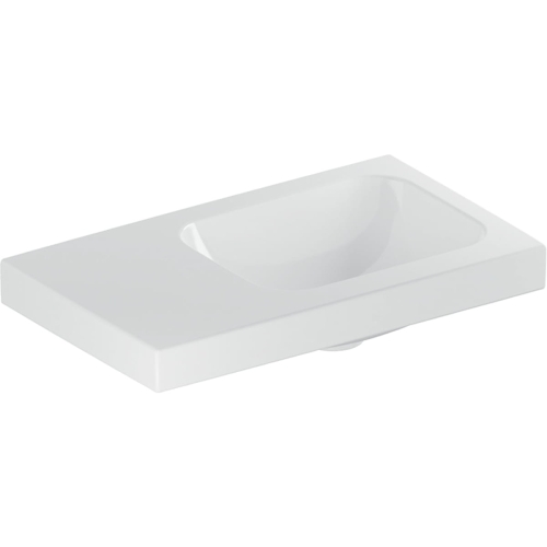 GEBERIT Umywalka ICON LIGHT  kompaktowa, B53cm, H13cm, T31cm, bez przelewu, bez otworu na baterię, z powierzchnią odkładczą po lewej stronie, biały, KeraTect
