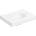 GEBERIT Umywalka ICON LIGHT  kompaktowa, B38cm, H13cm, T28cm, bez przelewu, z otworem na baterię po prawej stronie, z powierzchnią odkładczą po prawej stronie, biały-alpin, matowa