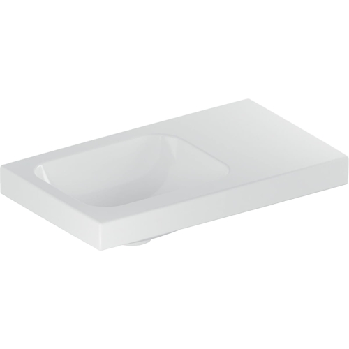 GEBERIT Umywalka ICON LIGHT  kompaktowa, B53cm, H13cm, T31cm, bez przelewu, bez otworu na baterię, z powierzchnią odkładczą po prawej stronie, biały, KeraTect