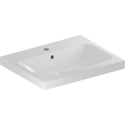 GEBERIT Umywalka ICON LIGHT stawiana na blat, 60 cm z otworem na środku, z przelewem, Biały-alpin / Matowy