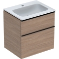 GEBERIT Zestaw: umywalka meblowa ICON slim, z szafką pod umywalkę, dwoma szufladami i zestawem odpływowo-przelewowym do umywalki: 60cm, dąb / melaminowa struktura drewna, lava / matowy