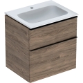 GEBERIT Zestaw: umywalka meblowa ICON slim, z szafką pod umywalkę, dwoma szufladami i zestawem odpływowo-przelewowym do umywalki: 60cm, orzech hickory / melaminowa struktura drewna, lava / matowy