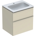 GEBERIT Zestaw: umywalka meblowa ICON slim, z szafką pod umywalkę, dwoma szufladami i zestawem odpływowo-przelewowym do umywalki: 60cm, szary piaskowy / lakierowany, wysoki połysk, szary piaskowy / matowy