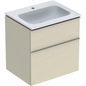 GEBERIT Zestaw: umywalka meblowa ICON slim, z szafką pod umywalkę, dwoma szufladami i zestawem odpływowo-przelewowym do umywalki: 60cm, szary piaskowy / lakierowany, wysoki połysk, szary piaskowy / matowy