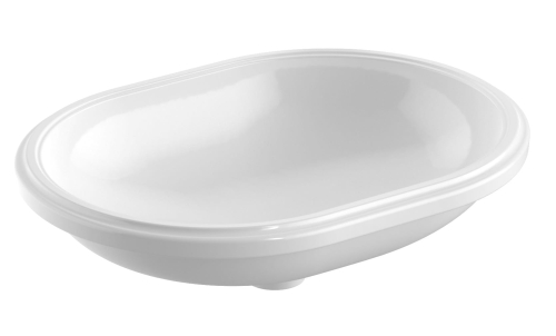 GEBERIT Umywalka VARIFORM podblatowa, eliptyczna, B62.5cm, H18cm, T49cm, bez przelewu, bez otworu na baterię, szkliwiony spód, KeraTect