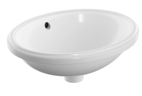 GEBERIT Umywalka VARIFORM podblatowa, owalna, B49.5cm, H18cm, T42cm, z przelewem, bez otworu na baterię, szkliwiony spód