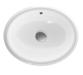GEBERIT Umywalka VARIFORM podblatowa, owalna, B49.5cm, H18cm, T42cm, z przelewem, bez otworu na baterię, szkliwiony spód