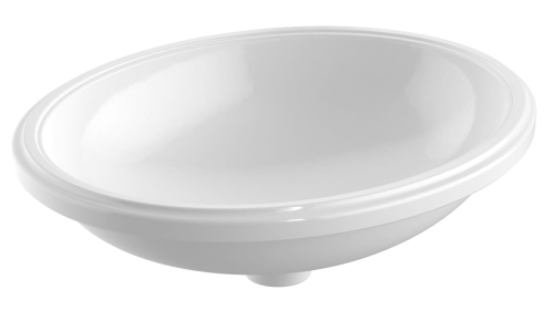 GEBERIT Umywalka VARIFORM podblatowa, owalna, B56cm, H18cm, T46cm, bez przelewu, bez otworu na baterię, szkliwiony spód