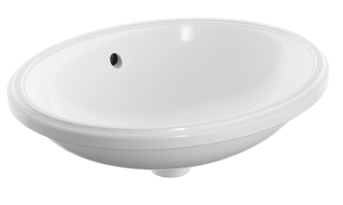 GEBERIT Umywalka VARIFORM podblatowa, owalna, B56cm, H18cm, T46cm, z przelewem, bez otworu na baterię