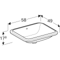 GEBERIT Umywalka VARIFORM podblatowa, prostokątna, B58cm, H17.8cm, T49cm, z przelewem, bez otworu na baterię, KeraTect