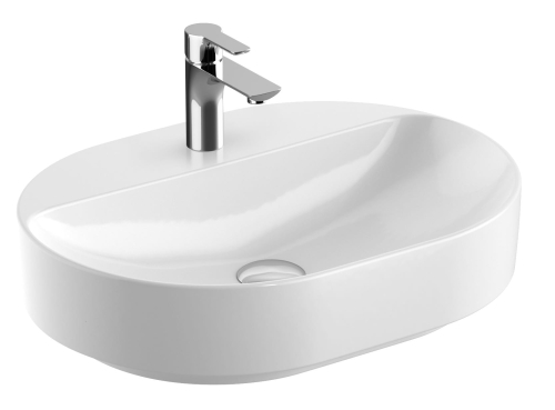 GEBERIT Umywalka VARIFORM stawiana na blat, eliptyczna, B60cm, H15.8cm, T45cm, bez przelewu, z otworem na baterię, KeraTect