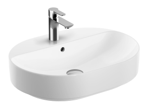 GEBERIT Umywalka VARIFORM stawiana na blat, eliptyczna, B60cm, H15.8cm, T45cm, z przelewem, z otworem na baterię, KeraTect