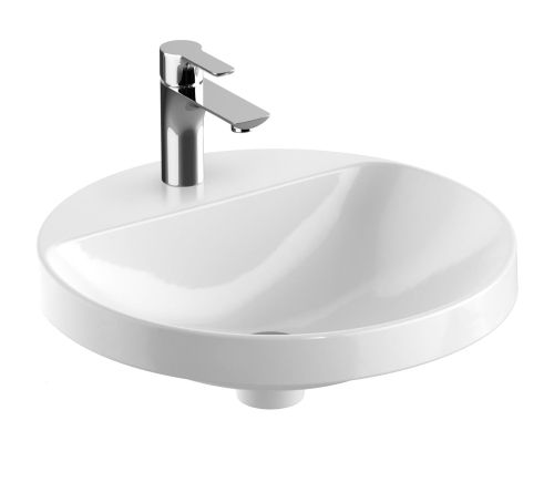 GEBERIT Umywalka VARIFORM wpuszczana w blat, okrągła, z półką, D48cm, H17.8cm, bez przelewu, z otworem na baterię, KeraTect