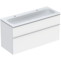GEBERIT Zestaw ICON szafka pod umywalkę, B120cm, H63cm, T48cm, z dwoma szufladami, biały, matowy, uchwyt matowy ,z umywalką meblową, bez przelewu, z otworem na baterię, z zestawem odpływowo-przelewowym, KeraTect