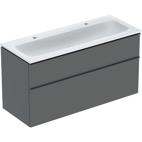 GEBERIT Zestaw ICON szafka pod umywalkę, B120cm, H63cm, T48cm, z dwoma szufladami, lava, uchwyt lava, z umywalką meblową, bez przelewu, z otworem na baterię, z zestawem odpływowo-przelewowym, KeraTect