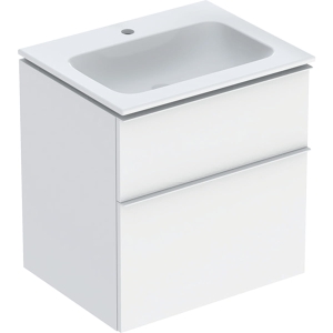 GEBERIT Zestaw ICON szafka pod umywalkę, B60cm, H63cm, T48cm, z dwoma szufladami, biały, matowy, uchwyt matowy ,z umywalką meblową, bez przelewu, z otworem na baterię, z zestawem odpływowo-przelewowym, KeraTect
