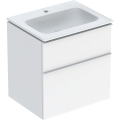 GEBERIT Zestaw ICON szafka pod umywalkę, B60cm, H63cm, T48cm, z dwoma szufladami, biały, wysoki połysk, uchwyt matowy, z umywalką meblową, bez przelewu, z otworem na baterię, z zestawem odpływowo-przelewowym, KeraTect