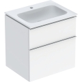 GEBERIT Zestaw ICON szafka pod umywalkę, B60cm, H63cm, T48cm, z dwoma szufladami, biały, wysoki połysk, uchwyt chromowany ,z umywalką meblową, bez przelewu, z otworem na baterię, z zestawem odpływowo-przelewowym, KeraTect