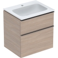 GEBERIT Zestaw ICON szafka pod umywalkę, B60cm, H63cm, T48cm, z dwoma szufladami, dąb, uchwyt lava matowy, z umywalką meblową, bez przelewu, z otworem na baterię, z zestawem odpływowo-przelewowym, KeraTect