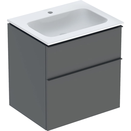 GEBERIT Zestaw ICON szafka pod umywalkę, B60cm, H63cm, T48cm, z dwoma szufladami, lava, uchwyt lava, z umywalką meblową, bez przelewu, z otworem na baterię, z zestawem odpływowo-przelewowym, KeraTect