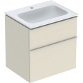GEBERIT Zestaw ICON szafka pod umywalkę, B60cm, H63cm, T48cm, z dwoma szufladami, sand grey, uchwyt sand grey, z umywalką meblową, bez przelewu, z otworem na baterię, z zestawem odpływowo-przelewowym, KeraTect