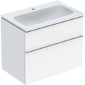 GEBERIT Zestaw ICON szafka pod umywalkę, B75cm, H63cm, T48cm, z dwoma szufladami, biały, wysoki połysk, uchwyt chromowany ,z umywalką meblową, bez przelewu, z otworem na baterię, z zestawem odpływowo-przelewowym, KeraTect