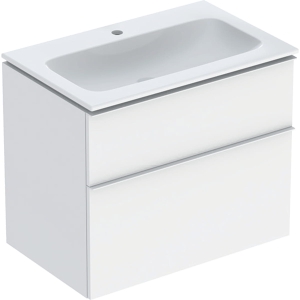 GEBERIT Zestaw ICON szafka pod umywalkę, B75cm, H63cm, T48cm, z dwoma szufladami, biały, matowy, uchwyt matowy ,z umywalką meblową, bez przelewu, z otworem na baterię, z zestawem odpływowo-przelewowym, KeraTect