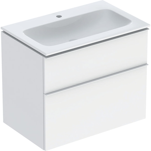 GEBERIT Zestaw ICON szafka pod umywalkę, B75cm, H63cm, T48cm, z dwoma szufladami, biały, matowy, uchwyt matowy ,z umywalką meblową, bez przelewu, z otworem na baterię, z zestawem odpływowo-przelewowym, KeraTect