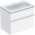 GEBERIT Zestaw ICON szafka pod umywalkę, B75cm, H63cm, T48cm, z dwoma szufladami, biały, wysoki połysk, uchwyt matowy, z umywalką meblową, bez przelewu, z otworem na baterię, z zestawem odpływowo-przelewowym, KeraTect