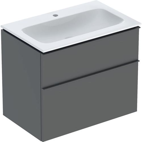 GEBERIT Zestaw ICON szafka pod umywalkę, B75cm, H63cm, T48cm, z dwoma szufladami, lava, uchwyt lava, z umywalką meblową, bez przelewu, z otworem na baterię, z zestawem odpływowo-przelewowym, KeraTect