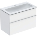 GEBERIT Zestaw ICON szafka pod umywalkę, B90cm, H63cm, T48cm, z dwoma szufladami, biały, matowy, uchwyt matowy ,z umywalką meblową, bez przelewu, z otworem na baterię, z zestawem odpływowo-przelewowym, KeraTect