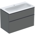 GEBERIT Zestaw ICON szafka pod umywalkę, B90cm, H63cm, T48cm, z dwoma szufladami, lava, uchwyt lava, z umywalką meblową, bez przelewu, z otworem na baterię, z zestawem odpływowo-przelewowym, KeraTect