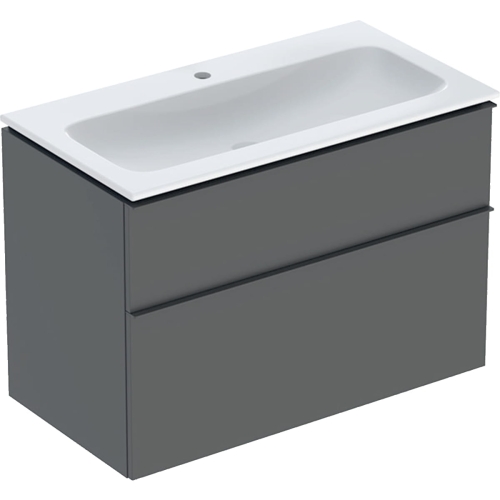 GEBERIT Zestaw ICON szafka pod umywalkę, B90cm, H63cm, T48cm, z dwoma szufladami, lava, uchwyt lava, z umywalką meblową, bez przelewu, z otworem na baterię, z zestawem odpływowo-przelewowym, KeraTect