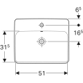 GEBERIT Umywalka VARIFORM wpuszczana w blat, prostokątna, B55cm, H17.8cm, T45cm, z przelewem, z otworem na baterię, szkliwiony spód, KeraTect