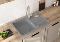 DEANTE Zlewozmywak MOMI granit 1k z/o 780x500x230 mm + osprzęt space-saver szary metalik
