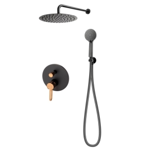 FDESIGN ZAFIRRO zestaw natryskowy z baterią i deszczownicą, czarny/ różowe złoto