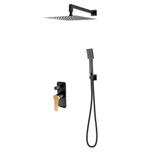 FDESIGN SEPPIA zestaw natryskowy z baterią i deszczownicą, czarny/ różowe złoto