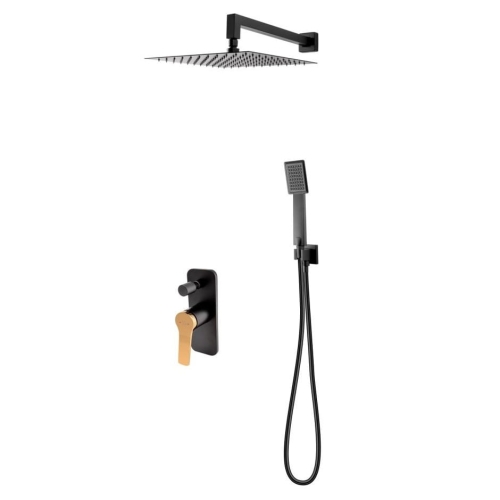 FDESIGN SEPPIA zestaw natryskowy z baterią i deszczownicą, czarny/ różowe złoto