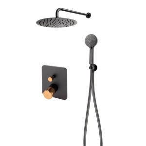 FDESIGN ARDESIA zestaw natryskowy z baterią i deszczownicą, czarny/ różowe złoto