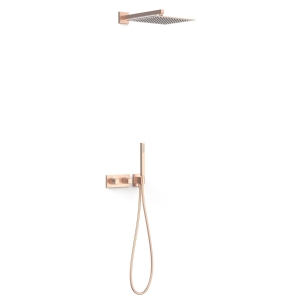 TRES B-SYSTEM zestaw natryskowy termostatyczny z baterią i deszczownicą, 24-k matowe różowe złoto