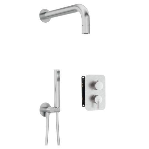 DEANTE SILIA zestaw natryskowy z baterią i deszczownicą, stal szczotkowana