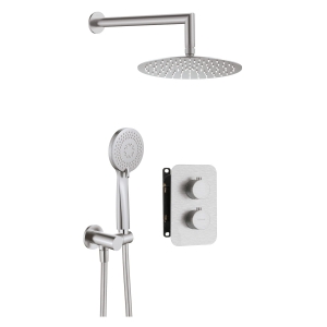 DEANTE SILIA zestaw natryskowy z baterią i deszczownicą, stal szczotkowana