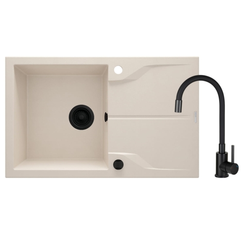 DEANTE set: Zlewozmywak granit zqn 5113 beż + Bateria z elastyczną wylewką boc n72m nero + osprzęt nero beż