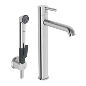 ORAS OPTIMA STYLE bateria umywalkowa stojąca z rączką Bidetta, stal szczotkowana